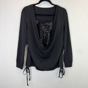 Aumora Black Sequined Long Sleeve Blouse Size M New, Party, Dance, Bright, Night